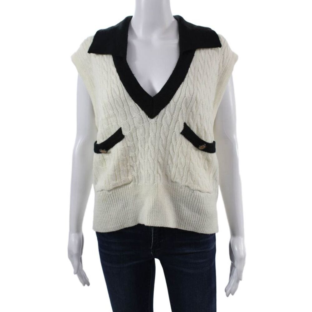 Bishop and Young Unisex White V Neck Wool Blend Sweater Vest Button Size M